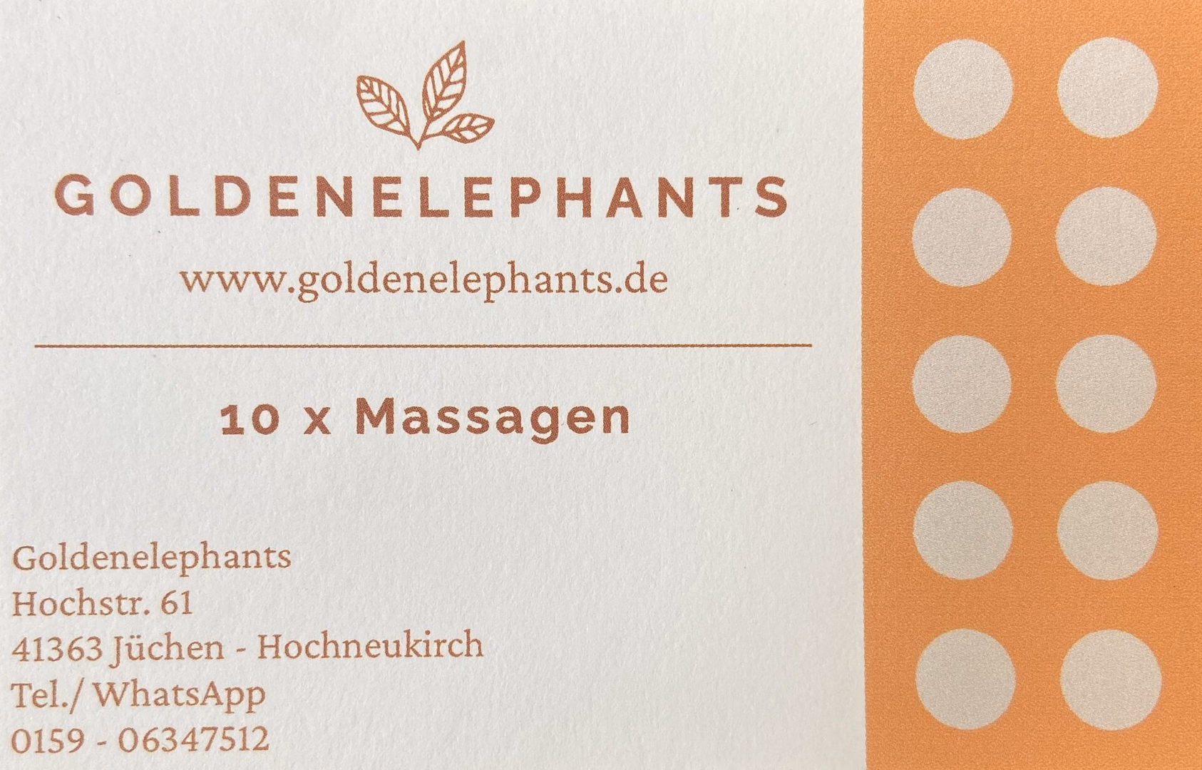 10er-Karte für Massagen im Thai Massagestudio Golden Elephants